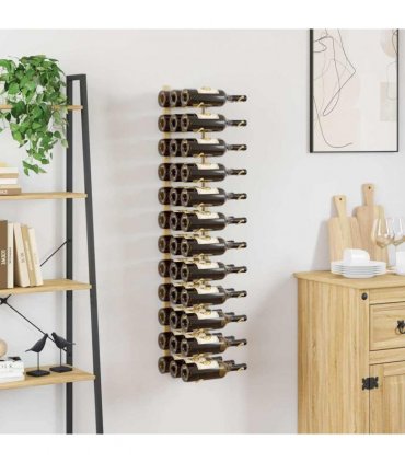 vidaXL Wall Mounted Wine Rack for 36 Bottles Gold Iron