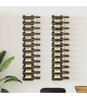 vidaXL Wall Mounted Wine Rack for 24 Bottles 2 pcs White Iron