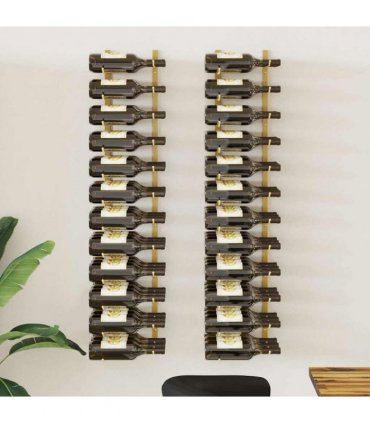 vidaXL Wall Mounted Wine Rack for 36 Bottles 2 pcs Gold Iron