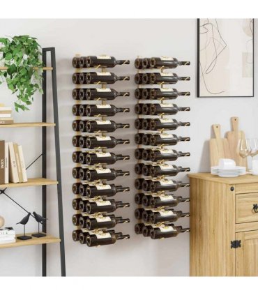 vidaXL Wall Mounted Wine Rack for 36 Bottles 2 pcs Gold Iron