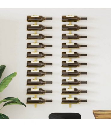 vidaXL Wall-mounted Wine Rack for 10 Bottles 2 pcs Gold Metal