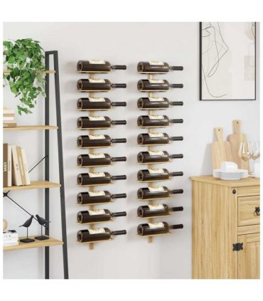 vidaXL Wall-mounted Wine Rack for 10 Bottles 2 pcs Gold Metal