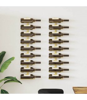 vidaXL Wall-mounted Wine Rack for 9 Bottles 2 pcs Gold Iron