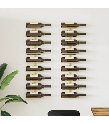 vidaXL Wall-mounted Wine Rack for 9 Bottles 2 pcs Gold Iron