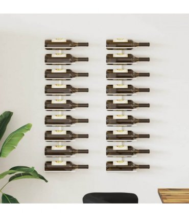 vidaXL Wall-mounted Wine Rack for 9 Bottles 2 pcs White Iron