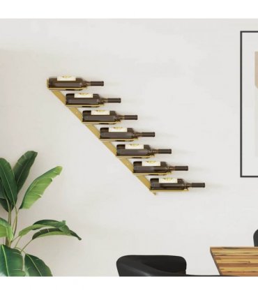 vidaXL Wall-mounted Wine Rack for 7 Bottles Gold Metal