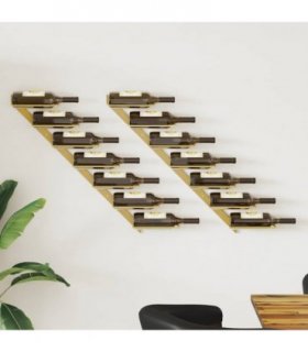 vidaXL Wall-mounted Wine Rack for 7 Bottles 2 pcs Gold Metal