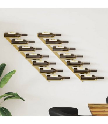 vidaXL Wall-mounted Wine Rack for 7 Bottles 2 pcs Gold Metal