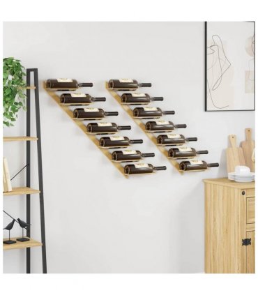 vidaXL Wall-mounted Wine Rack for 7 Bottles 2 pcs Gold Metal