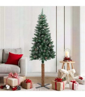 vidaXL Christmas Tree | Green | PVC, Solid Pine Wood, Powder-Coated Steel | Slim — Size: 180 x 72 cm, Model: with white snow