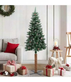 vidaXL Slim Christmas Tree with Real Wood and White Snow Green 150 cm — Size: 150 x 66 cm, Model: with white snow