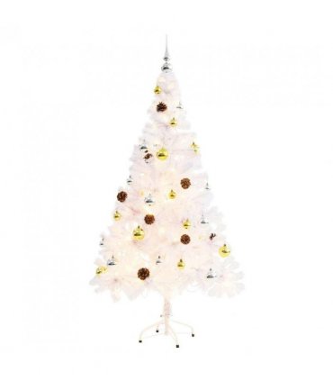 vidaXL Artificial Pre-lit Christmas Tree with Baubles White 150 cm — Size: 150 x 80 cm
