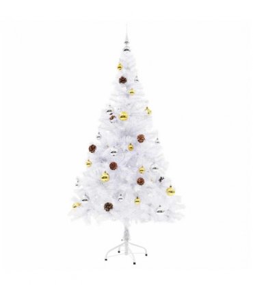 vidaXL Artificial Pre-lit Christmas Tree with Baubles White 150 cm — Size: 150 x 80 cm