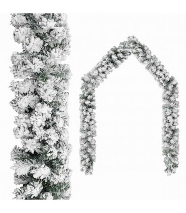 vidaXL Christmas Garland | Green with white flocked snow | PVC | 10 m length — Model: with flocked snow
