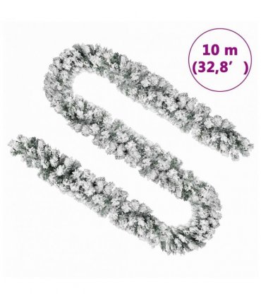 vidaXL Christmas Garland | Green with white flocked snow | PVC | 10 m length — Model: with flocked snow