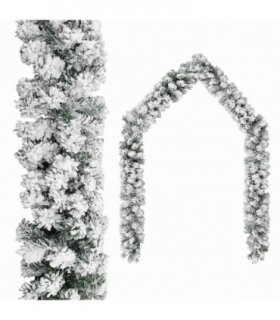 vidaXL Christmas Garland | Green with white snow flocking | PVC | 5 m length — Model: with flocked snow