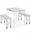 vidaXL Folding Camping Table with 2 Benches Aluminium White