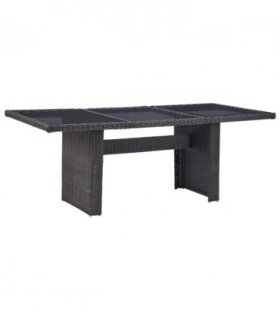vidaXL Garden Dining Table Black 200x100x74 cm Glass and Poly Rattan