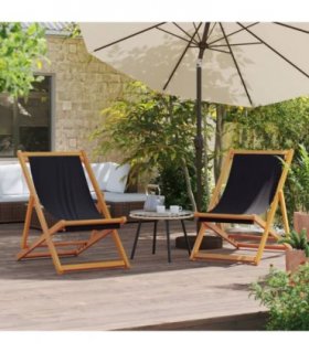 vidaXL Folding Beach Chairs 2 pcs Black Fabric — Model: without armrest