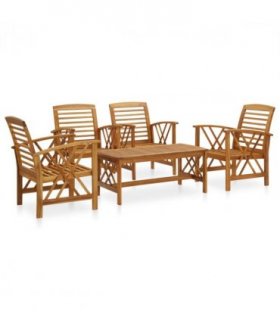 vidaXL 5 Piece Garden Lounge Set Solid Acacia Wood — Model: 4x armchair + table — V0671938879