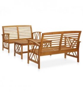vidaXL Garden Lounge Set | Natural Wood | Solid Acacia Wood | Medium | Durable — Model: 2x bench + table