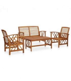 vidaXL Garden Lounge Set | Brown | Solid acacia wood | Medium | Durable — Model: 1x bench + 2x armchair + table