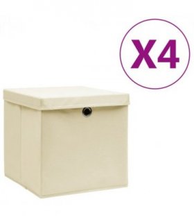 vidaXL Storage Boxes with Covers 4 pcs 28x28x28 cm Cream — Colour: cream with lids