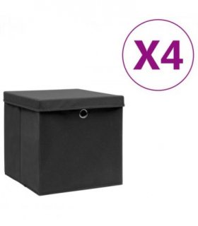 vidaXL Storage Boxes with Covers 4 pcs 28x28x28 cm Black — Colour: black with lids