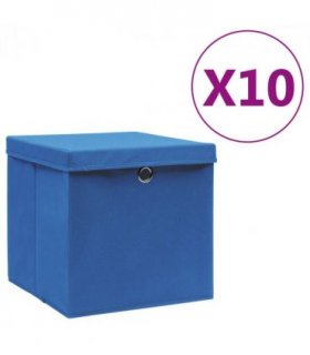 vidaXL Storage Boxes with Covers 10 pcs 28x28x28 cm Blue — Colour: blue with lids