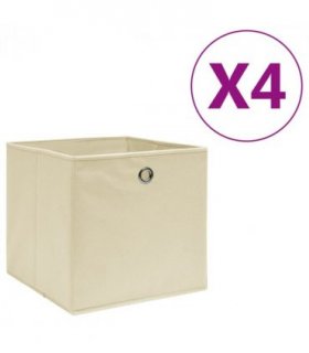 vidaXL Storage Box | Set of 4 | Cream | Non-woven fabric | 28x28x28 cm