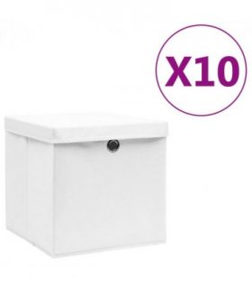 vidaXL Storage Boxes with Covers 10 pcs 28x28x28 cm White — Colour: white with lids