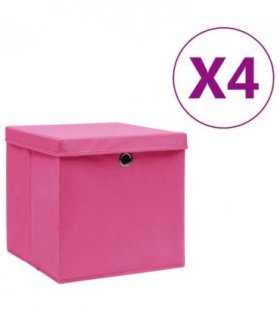 vidaXL Storage Boxes with Covers 4 pcs 28x28x28 cm Pink — Colour: pink with lids