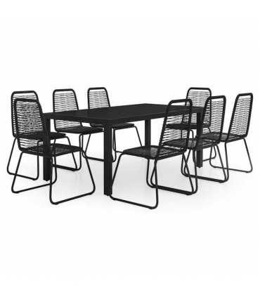 vidaXL Dining Set | Black | WPC, Aluminium, PVC Rattan, Steel | 9-piece set — Size: 184.5 cm table length