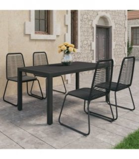 vidaXL Dining Set | Black | PVC Rattan, Powder-Coated Steel, Aluminium, WPC — Size: 150 cm table length