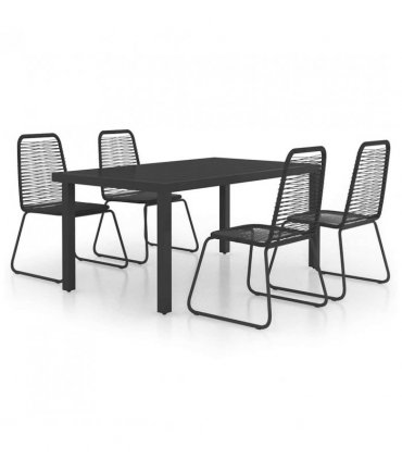 vidaXL Dining Set | Black | PVC Rattan, Powder-Coated Steel, Aluminium, WPC — Size: 150 cm table length