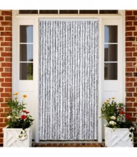 vidaXL Fly Curtain White and Grey 100x230 cm Chenille — Size: 100 x 230 cm
