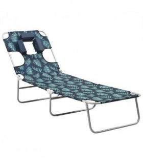 vidaXL Sun Lounger | Leaves print | Sturdy steel frame, fabric (100% polyester) — Colour: leaf pattern