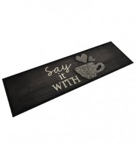 vidaXL Kitchen Rug Washable Cup Black 45x150 cm Velvet — Size: 45 x 150 cm