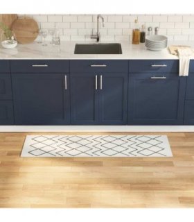 vidaXL Kitchen Rug White 150 x 45 cm Velvet — Colour: Geometric, Size: 45 x 150 cm