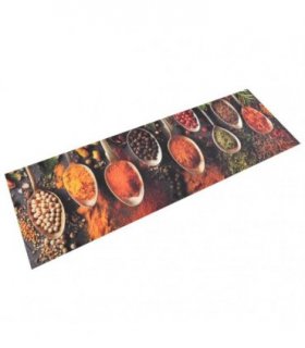 vidaXL Kitchen Rug Washable Spoon & Spices 60x180 cm Velvet — Colour: black and red, Size: 60 x 180 cm