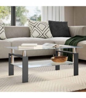 vidaXL Coffee Table Black and Transparent 95x55x40 cm Tempered Glass