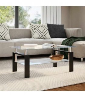 vidaXL Coffee Table Grey and Transparent 95x55x40 cm Tempered Glass