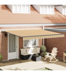 vidaXL Retractable Awning Multicolour 400 x 350 cm Polyester and Steel — Colour: Yellow/grey/white