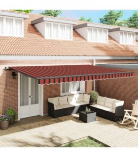 vidaXL Retractable Awning Orange and brown 500 x 300 cm — Colour: Orange/black/yellow