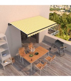 vidaXL Manual Retractable Awning 400x350 cm Yellow and White — Size: 400 x 350 cm