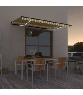 vidaXL Manual Retractable Awning with LED 450x300 cm Yellow and White — Size: 450 x 300 cm