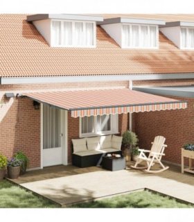 vidaXL Retractable Awning Multicolour 450 x 300 cm Fabric — Colour: Orange/grey/blue/white