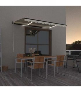 vidaXL Manual Retractable Awning with LED 350x250 cm Cream — Size: 350 x 250 cm