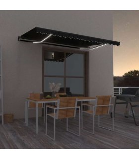 vidaXL Manual Retractable Awning with LED 450x350 cm Anthracite — Size: 450 x 350 cm