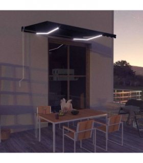 vidaXL Manual Retractable Awning with LED 350x250 cm Anthracite — Size: 350 x 250 cm